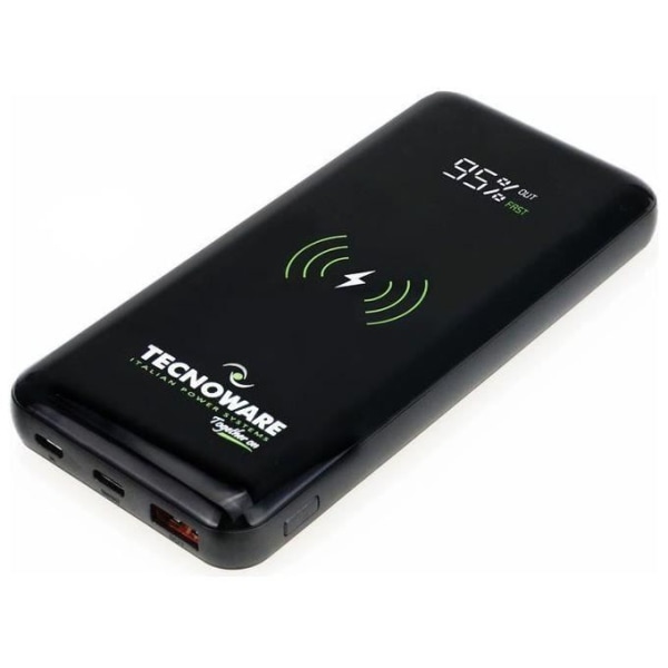 Tecnoware 10 000 mAh trådlös laddare med 1 USB-port - Externt batteri - Snabbladdare med strömförsörjningsfunktion - för Smartph