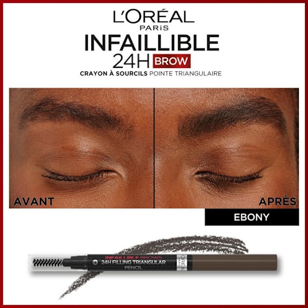 Ögonbrynspenna - L'Oréal Paris - Infaillible Brows 24h - Vattentät - Triangulär spets - 1ml 1 Ebenholts