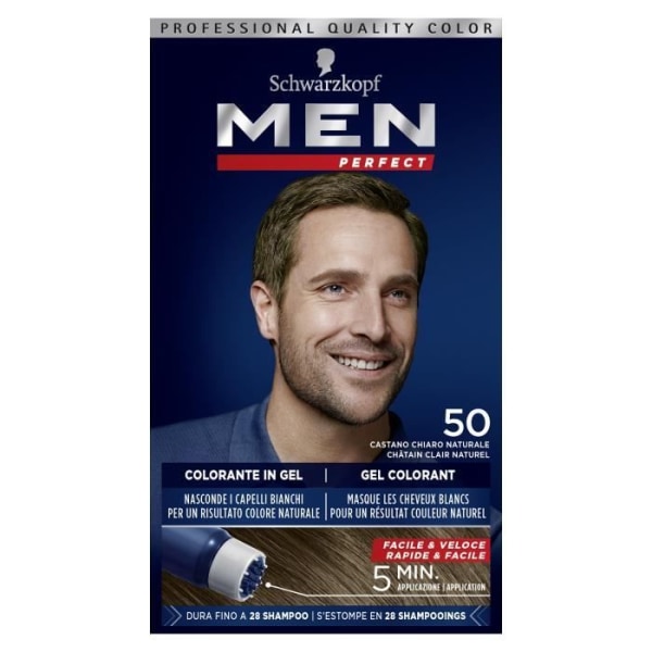 SCHWARZKOPF - Men Perfect - Anti-White Hårfärgningsgel för män - Hårfärg för män - Naturligt ljusbrun 50