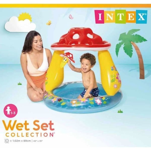 INTEX oppustelig børnepool - Firkantet soppebassin med svampe - 102x89 CM - 45 liter Rosa, Vit