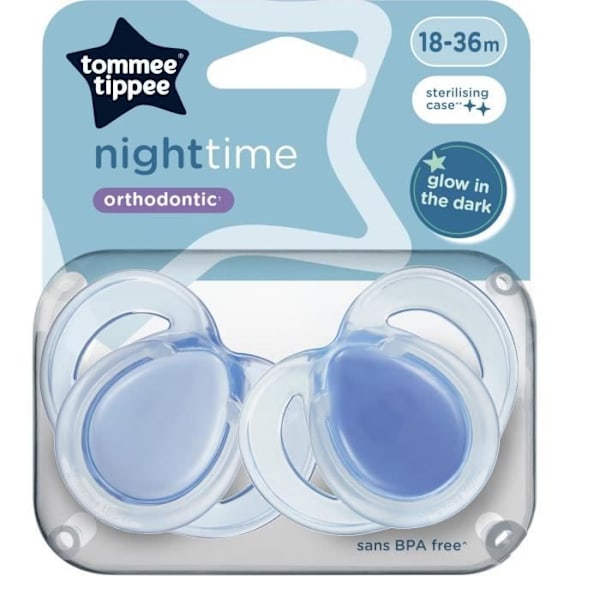Nattnapp - TOMMEE TIPPEE - 18-36 månader - Set med 2 fosforescerande nappar med återanvändbar steriliseringskapsel