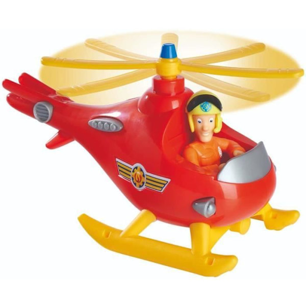 Leksak - SIMBA - Brandman Sam Helikopter Tom set + statyett - Rött fordon med ledad figur Röd, gul, orange