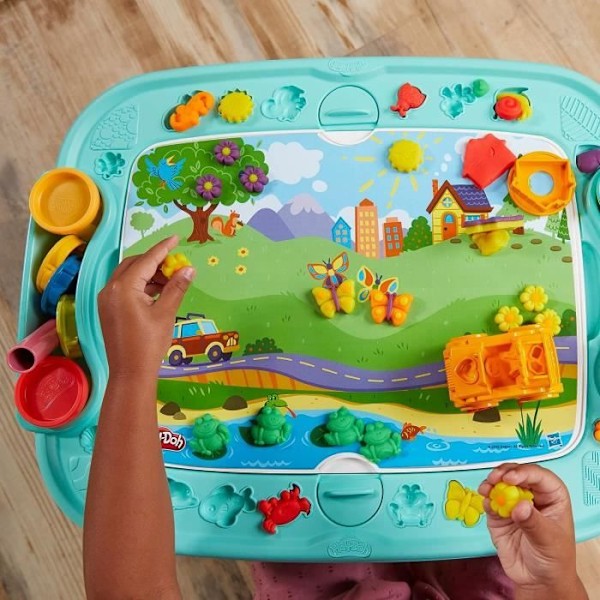 Käännettävä Play-Doh Creation -pöytä lapsille, 15 lisävarustetta ja 6 kattilaa Playdoughia, Play-Doh-alkupalat Flerfärgad