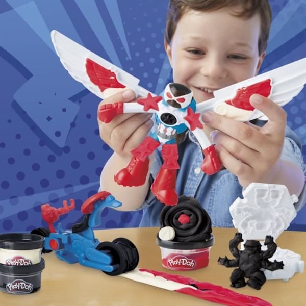 Play-Doh Kapteeni Amerikka, leikkomatto ja joustava figuuri, 3 lisäosaa ja muovailuvaha, alkaen 4-vuotiaille, Marvel Flerfärgad