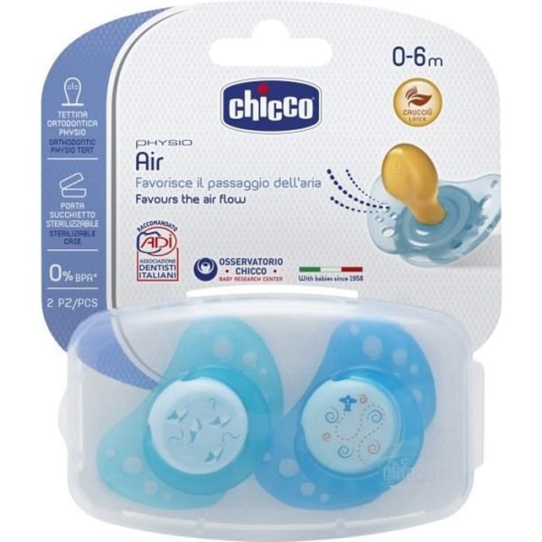 CHICCO Physio Air gumminappar - Steriliserbar låda - x2 - Blå - 0-6m