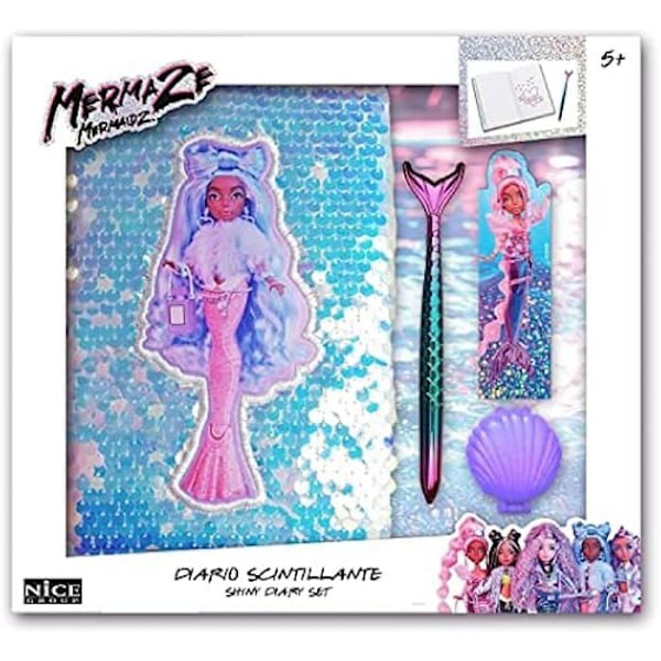 Mermaze Diary - Nice Group - Mermaid Girls Journal med Pen, Bogmærke og Shell Lip Gloss