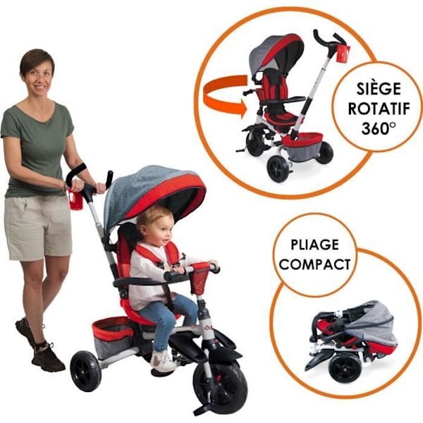 MONDO On & Go Moovi Explore foldbar evolutiv trehjulet cykel - Rød Grå och röd