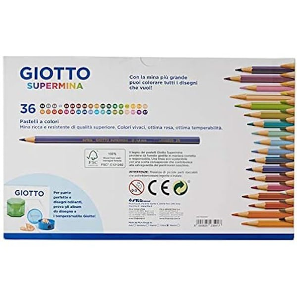 Färgpastell - GIOTTO - Supermina - Sortiment av 36 färger - Fin spets - Blandat Sortiment av 36 färger