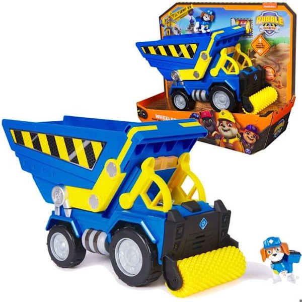 Paw Patrol Rubble ja hänen tiiminsä Dumpster liikkuvilla osilla Pyörällinen ajoneuvo äänillä ja valoilla