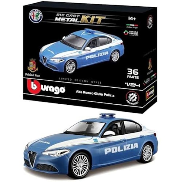 Monteringssats - BBURAGO - Alfa Romeo Giulia Police - Skala 1:24 - Realistiska detaljer Vit