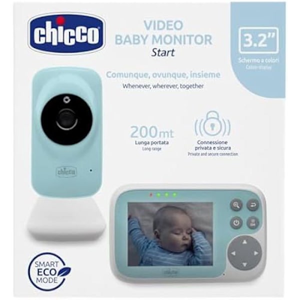 Chicco, Video Start babyalarm, med 3,2 farveskærm, 200 m rækkevidde, Infrarødt nattesyn, Smart Eco Mode-funktion,