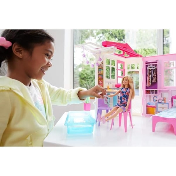 Nukkehuone - BARBIE - Muunneltava kaluste - 60 cm - Vaaleanpunainen - Sisustus Rosa
