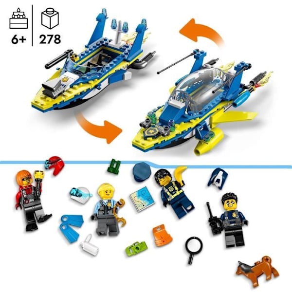 LEGO 60355 bypolitiets detektiv vandmissioner, bådlegetøj, fængsel og 4 minifigurer, børn i alderen 6 Flerfärgad