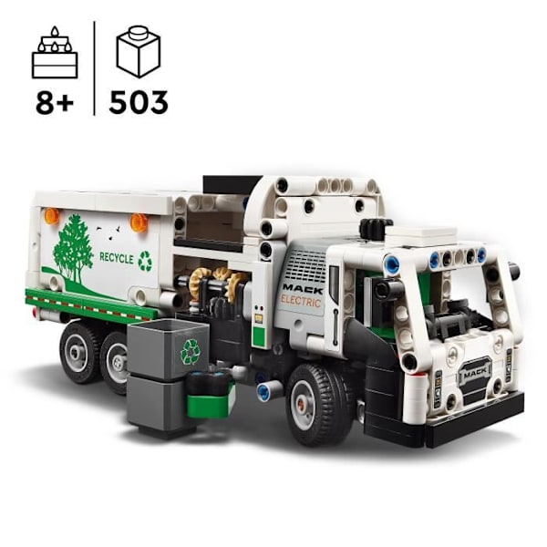 LEGO® 42167 Technic Mack LR Elektrisk sopbil, Elektrisk lastbilsleksak, Återvinningsfordon Grön, Röd, Grå