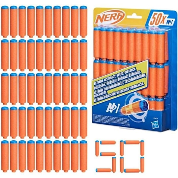 Nerf N Series 50-Dart Refill N1, Foam Dart Kompatibel med Nerf N Series Blasters, Legetøj til børn og orange och blå