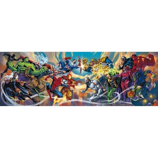Pussel Compact 1000 bitar Panorama: Marvel, Hjältar vs Skurkar
