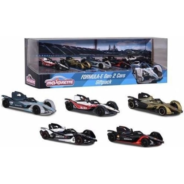 MAJORETTE Formula-E Box 5 Metal Vehicles 1/64:e - Glow in the dark - Display box - Flerfärgad Flerfärgad