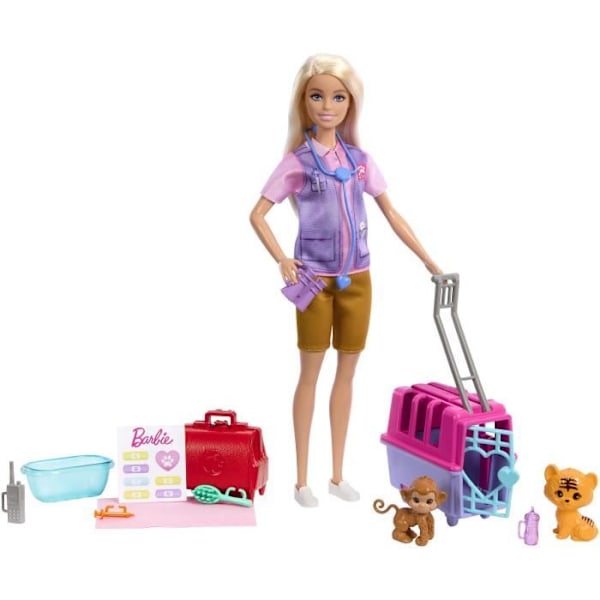Barbie-Animal Rescue-Blonde nukke ja tarvikelaatikko HRG50