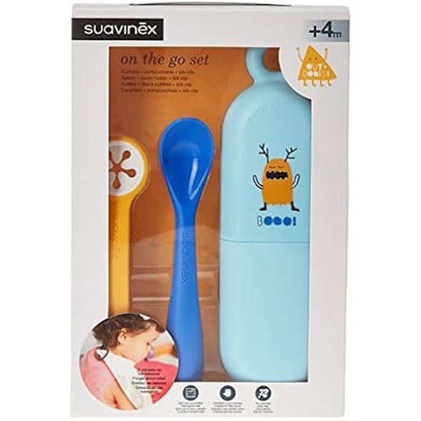 Suavinex On The Go resebestickset med sked och haklappsfodral