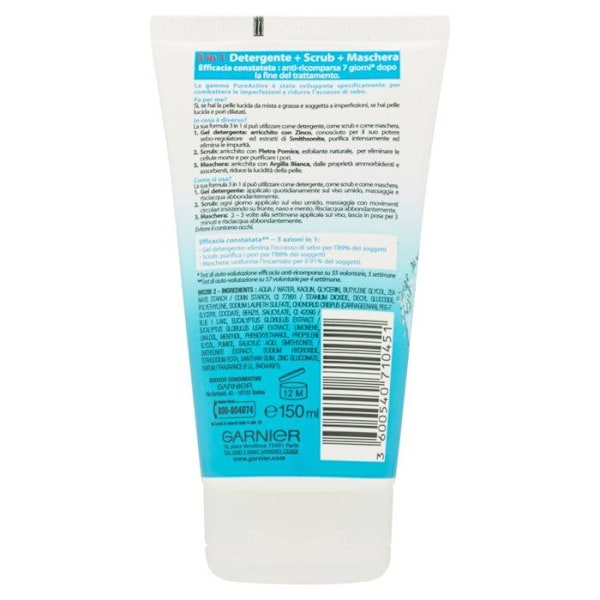 Garnier - C2416606 - epätäydellisyyttä estävä kuorintageeli 3 in 1 skin naturals puhdas 150 ml