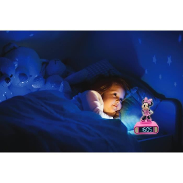 Minnie 3D digitalt vækkeur med lys natlys og lydeffekter - LEXIBOOK - Batteri - Pink og sort rosa och svart