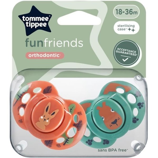 Napp - TOMMEE TIPPEE - KUL - 18-36 månader - Set med 2 symmetriska BPA-fria nappar - Återanvändbar steriliseringskapsel Flerfärgad