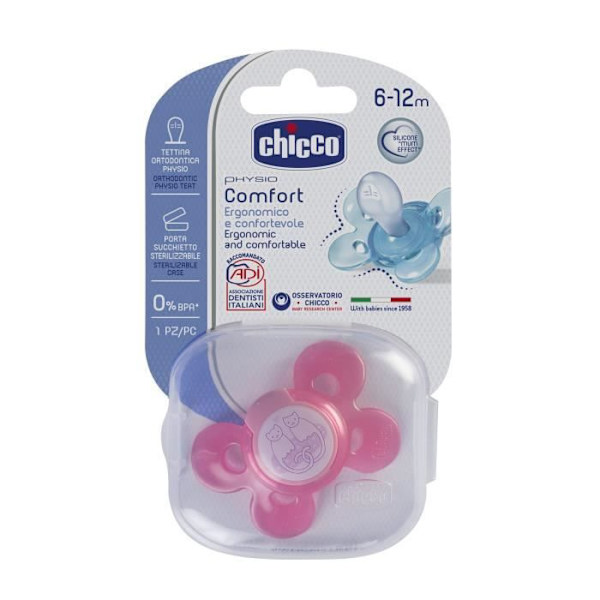 CHICCO Physio Comfort Silikonesut - Steriliserbar æske - Pink - 6-12m