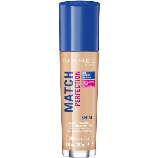 Foundation - RIMMEL - Match Perfection - 200 Soft Beige - 24h fuktkräm - SPF 20 Mjuk beige