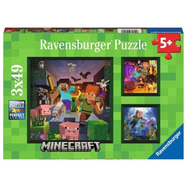 Pussel 3 x 49 bitar - Ravensburger - Minecraft Biomes - Flerfärgad - Från 6 år