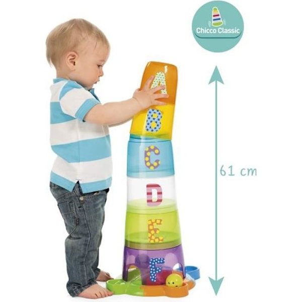 CHICCO Stack & Fun staplingsspel med 5 spellägen och 4 färgglada bollar Flerfärgad