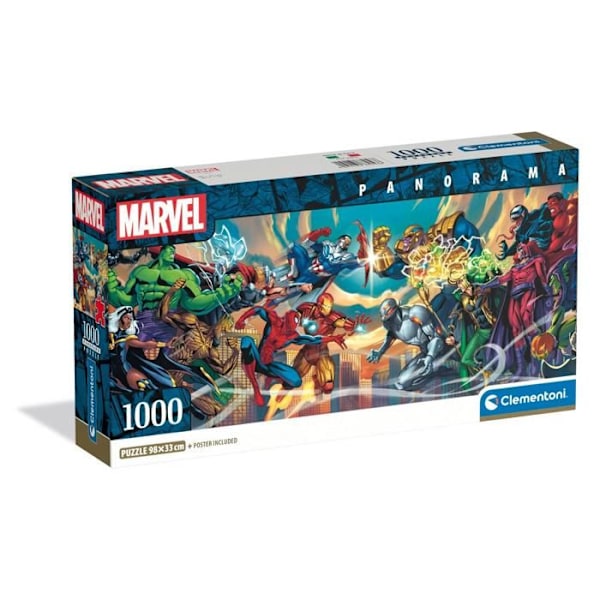 Pussel Compact 1000 bitar Panorama: Marvel, Hjältar vs Skurkar