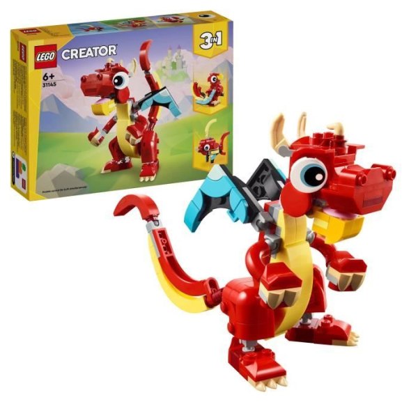 LEGO® 31145 Skapare 3i1 Den röda draken; Leksak med 3 djurfigurer, inklusive en röd drake, en fisk och en fenix