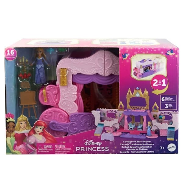 Vogn og slot - Mattel Disney Prinsesser Sæt med Aurora dukke HWX17 Flerfärgad