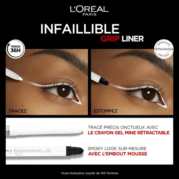 Ögonpenna - L'Oréal Paris - Infaillible Grip Liner Gel Intense - Polarvit - Vattentät - Långvarig Polarvit