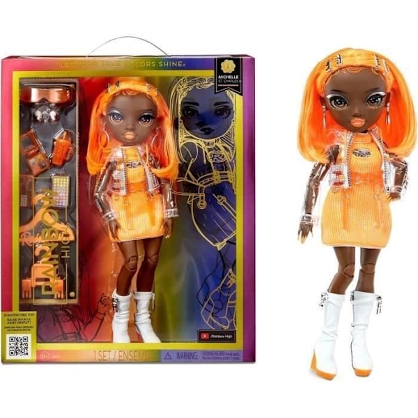 Rainbow High S23 Fashion Doll - 27 cm dukke Michelle St Charles (Orange Fluo) - 1 outfit, 1 par sko og tilbehør Orange