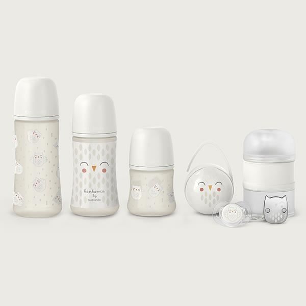Suavinex Bonhomia Baby Set Birth Box - Grå - Nappflaskor, napp, mjölkautomat och smycken