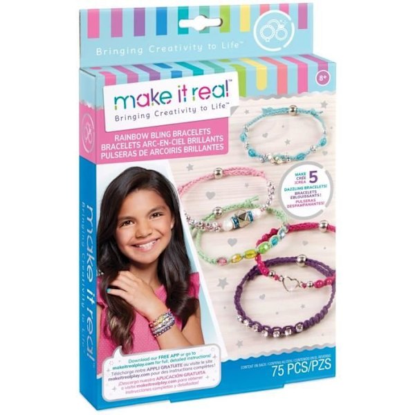 Armbandstillverkningssats - Make It Real - Rainbow Bling - 75 delar - Tjej - från 3 år och uppåt Flerfärgad