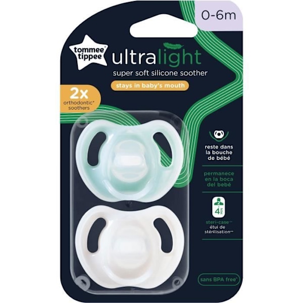 Nappar - TOMMEE TIPPEE - Ultralätt - 0-6 månader - Set med 2 BPA-fria nappar i ett stycke Blå och vit