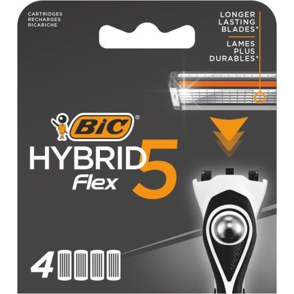 Bic Hybrid 5 Flex Refill, 4 enheter (paket med 1) Svart