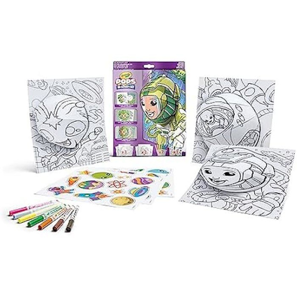 Crayola POPS - 3D-toimintasarja, värjäämiseen ja 3D-piirustusten luomiseen, Luova toiminta ja lahja lapsille, Avaruusaihe, Flerfärgad