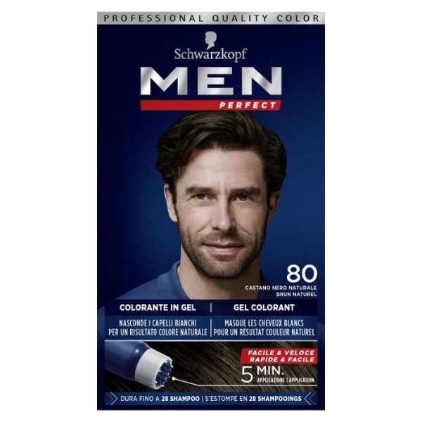 SCHWARZKOPF - Men Perfect - Anti-White Hårfärgningsgel för män - Herrhårfärg - Naturlig brun 80 naturlig brun