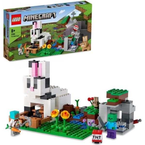 LEGO 21181 Minecraft The Rabbit Ranch, leksak, med husdjur, zombie, TNT minifigurer, pojkar och flickor från 8 år och uppåt