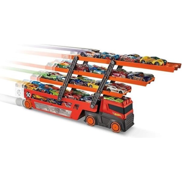 Miniature biltransporter - HOT WHEELS - Mega Transporter - 6 etager - Sammenkobling orange spor -