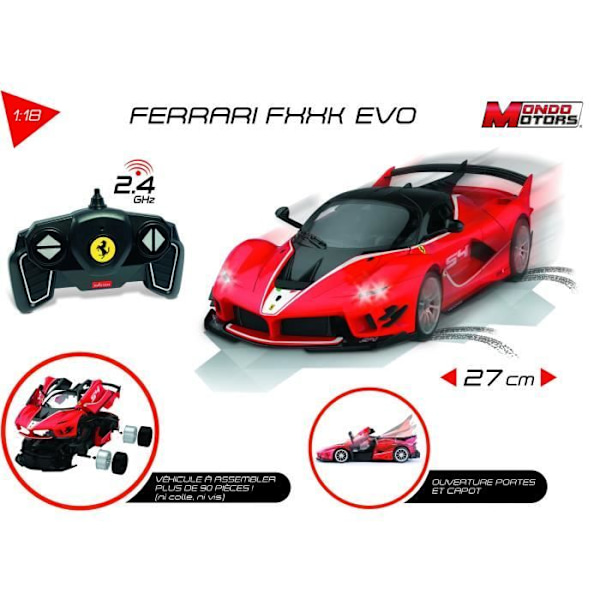 Ferrari FXX K Evo radiostyret bil til montering - Mondo Motors - skala 1:18 röd/svart/vit
