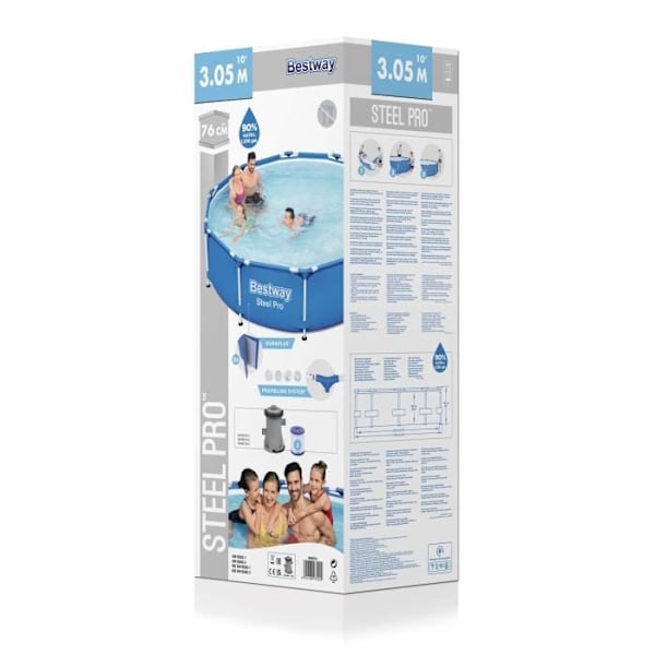 BESTWAY putkimainen maanpäällinen allassarja - Steel Pro™ - 305 x 76 cm - Pyöreä (toimitetaan suodatuspumpulla) Blå