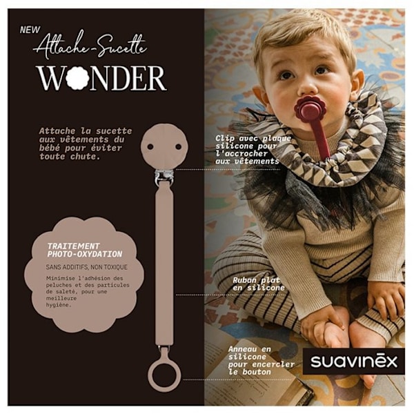 -Suavinex Attache Sucette Silikoni Wonder (Malli: Ruskea)