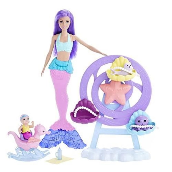 Barbie - Dreamtopia Babysitting Sæt - Havfrue Dukke - Tilbehør - 4 dele - 3 til 10 år Rosa lila