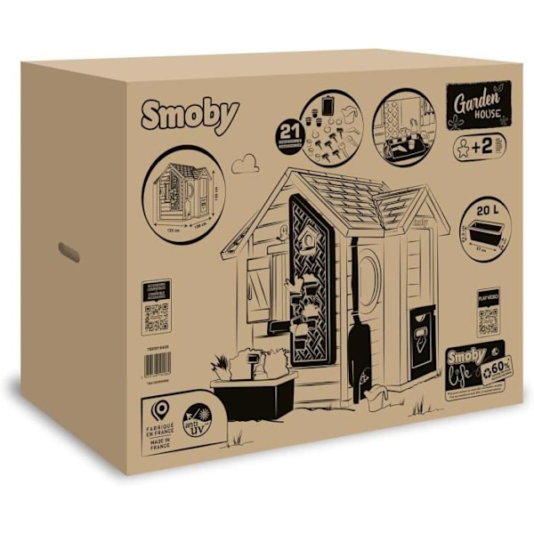 Smoby Life - Havehus - Hus med have-tema - Plantekasse, Gitter, Fuglemad, Vandopsamler - Fra 2 år Beige, grå, grön och orange