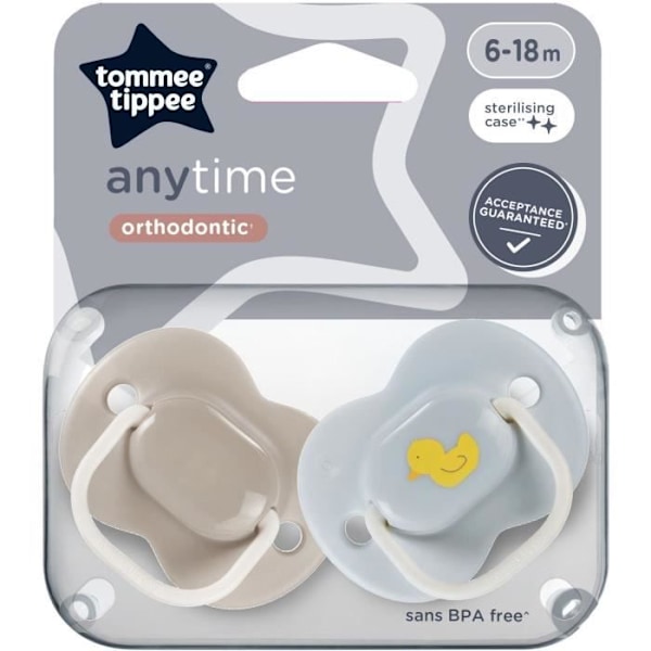 Sutter - TOMMEE TIPPEE - ANYTIME - 6-18 måneder - Sæt med 2 symmetrisk sutteflasker uden BPA - Genanvendelig steriliseringshætte grönt och blått