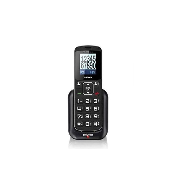 Brondi Amico Home GSM-mobiltelefon för äldre med stora knappar, SOS-knapp och fjärrfunktion, Dual SIM, V